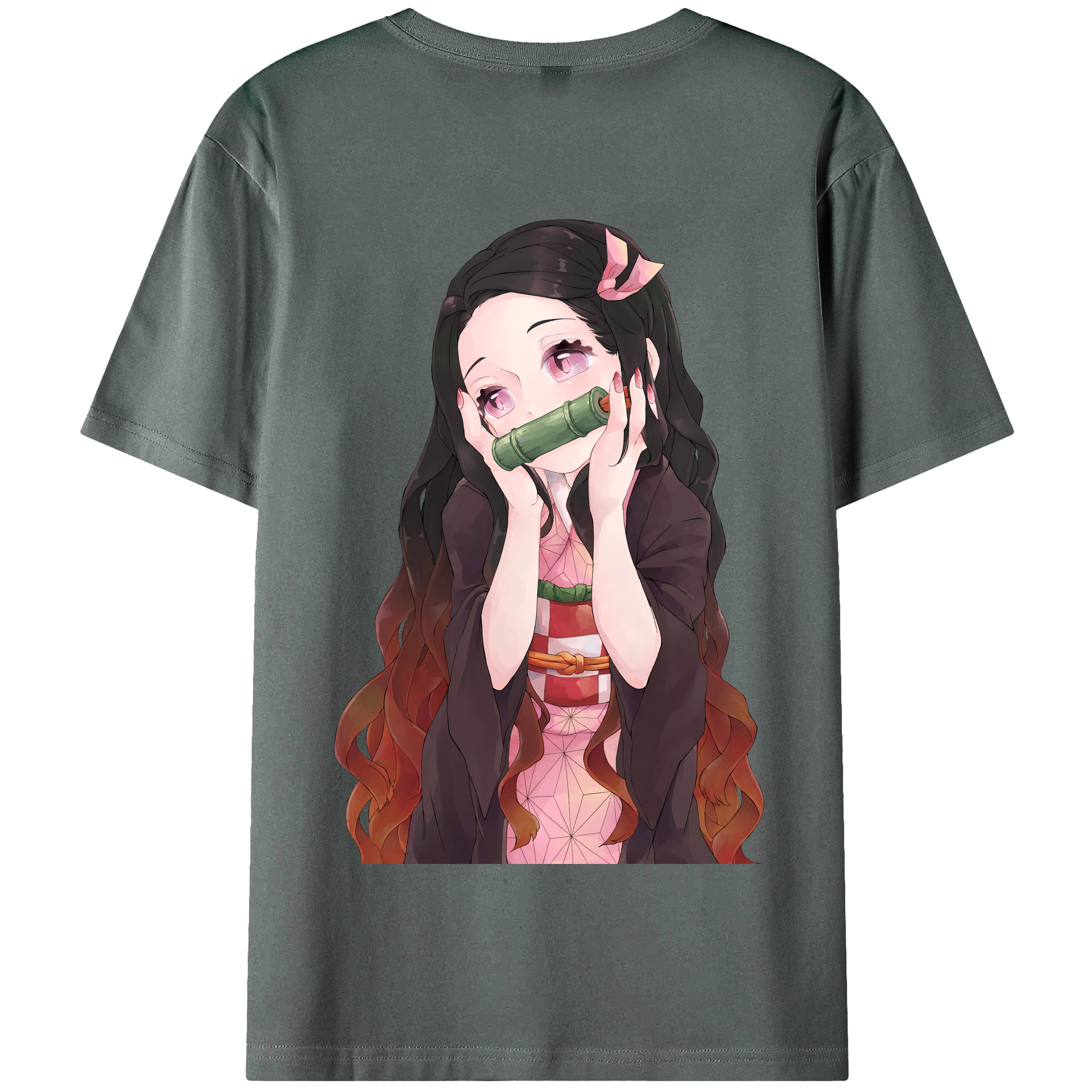 （画像用） 鬼滅の刃（きめつのやいば）竈門 禰󠄀豆子／かまど ねずこ Kamado Nezuko 綿100％半袖Tシャツ（背面プリント）